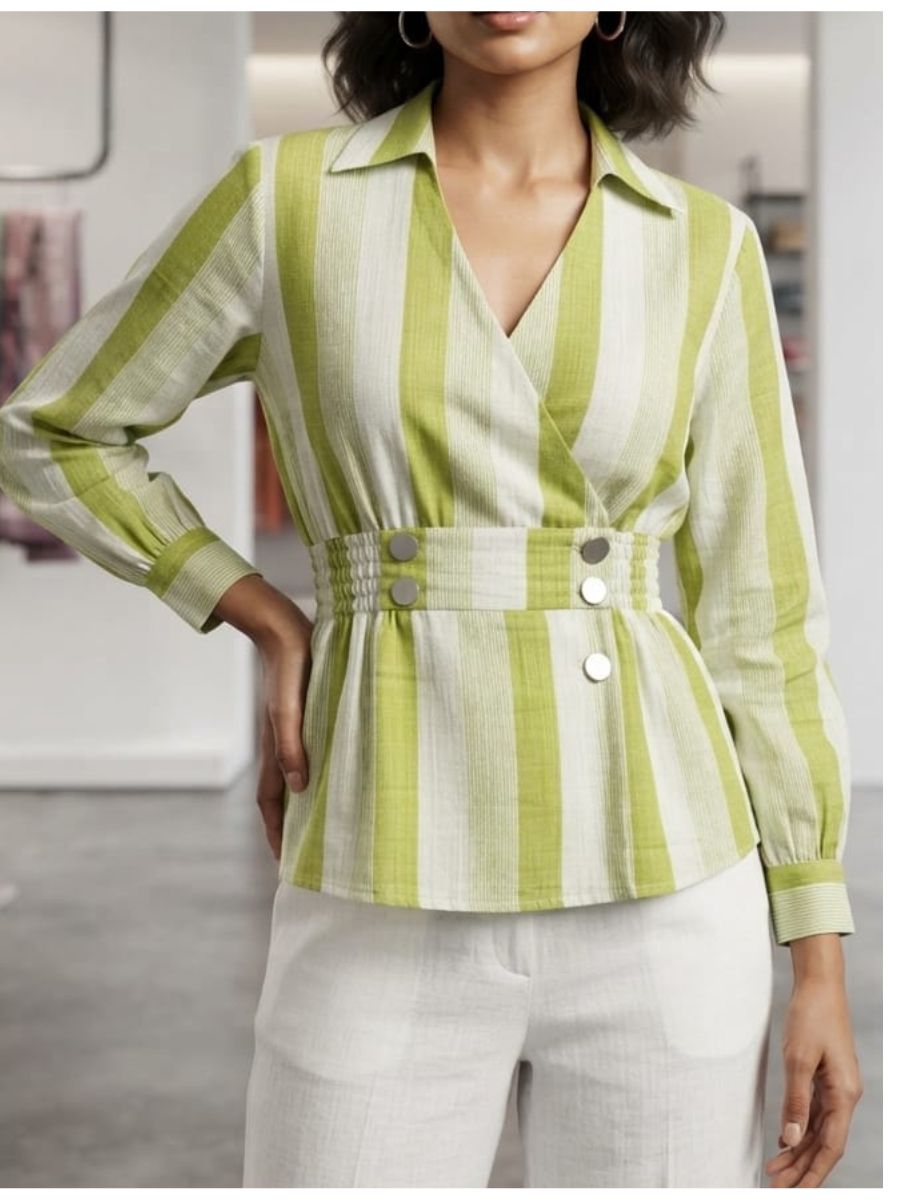 Lime Stripe Wrap Peplum Top